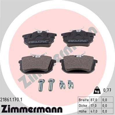 Тормозные колодки Zimmermann задние для Smart Forfour I (W454) 2004-2006. Артикул 21861.170.1