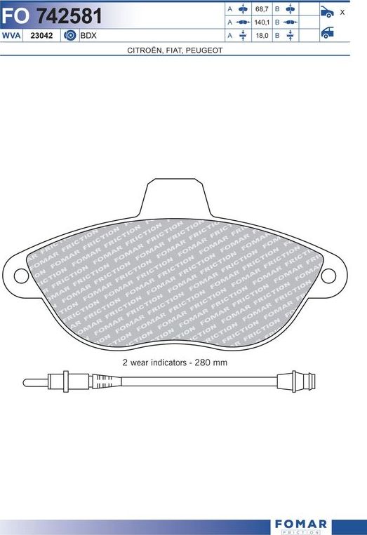 Тормозные колодки Fomar. Артикул FO 742581