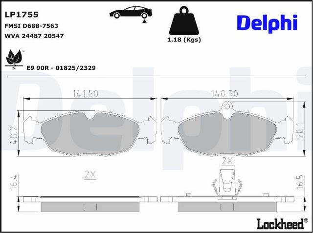 Тормозные колодки Delphi (Low-Metallic) для Jaguar XJ II (X308) 1997-2003. Артикул LP1755
