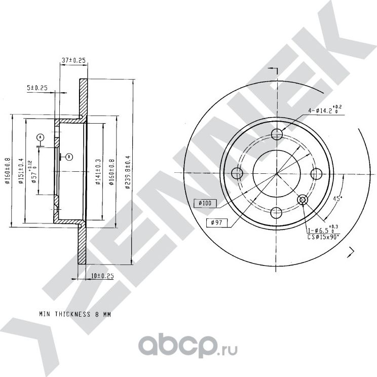 Диск тормозной задний OPEL ASTRA 98 (Zennek). Артикул DBD0053