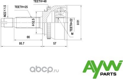 Шрус Внешний HYUNDAI Getz 1.3-1.6 02 (Aywiparts). Артикул AW1510153A