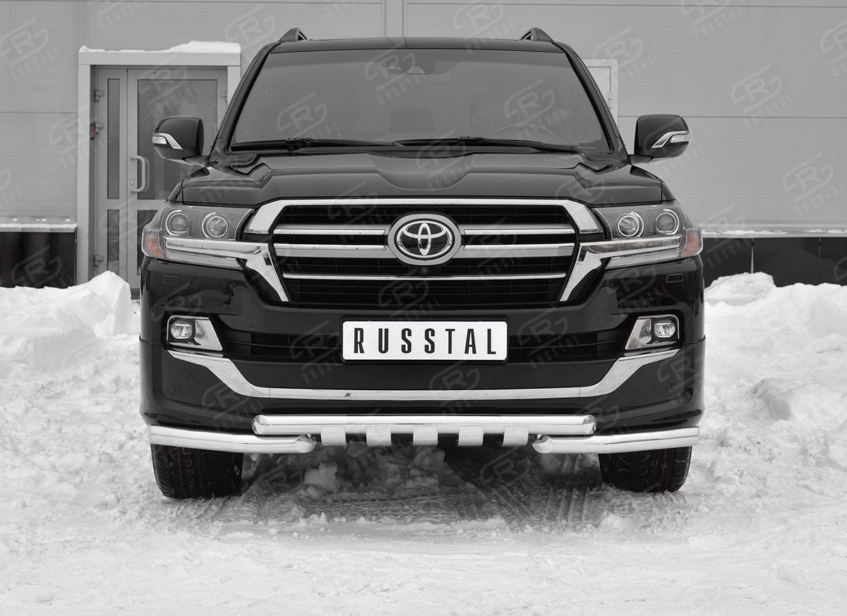 Защита RusStal переднего бампера d63 дуга-d63 уголки+клыки для Toyota Land Cruiser 200 Executive Lounge 2018-2021. Артикул TLCZ-003113