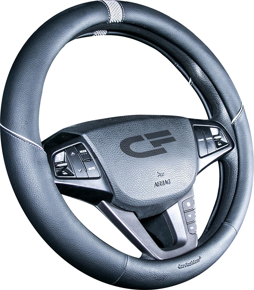 Оплётка на руль CarFashion Sector (размер M, экокожа, цвет ЧЕРНЫЙ/СЕРЫЙ/СЕРЫЙ). Артикул 31398