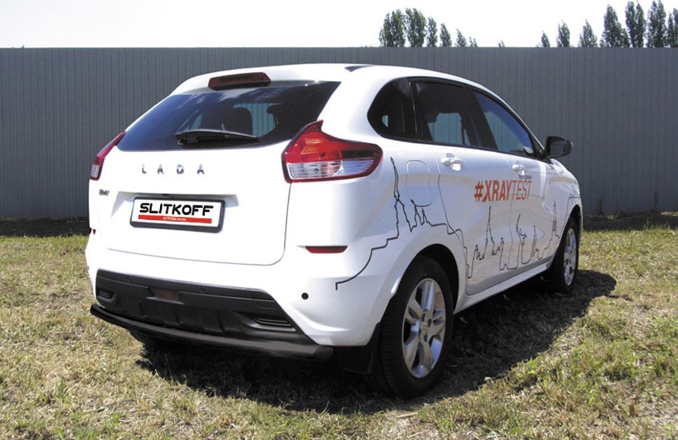 Защита Slitkoff заднего бампера d57 для Lada Xray 2015-2026 Черная. Артикул LadXR012B