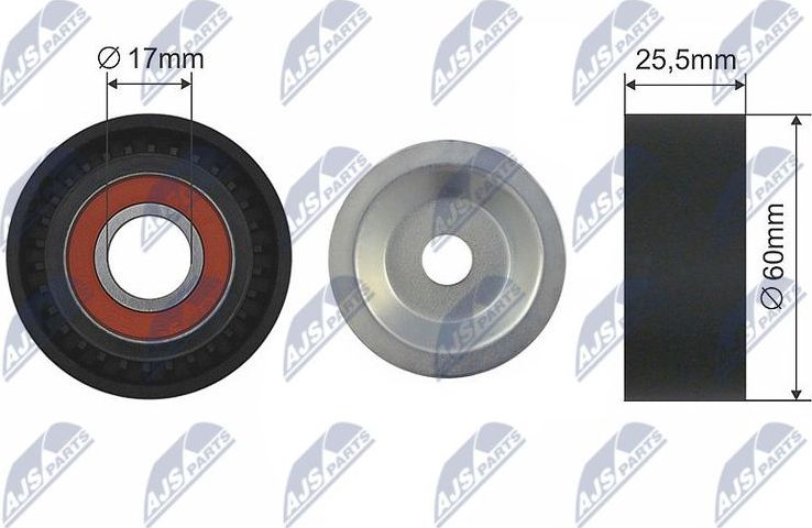 Натяжной ролик (натяжитель) приводного поликлинового ремня NTY (полимерный материал). Артикул RNK-PL-010