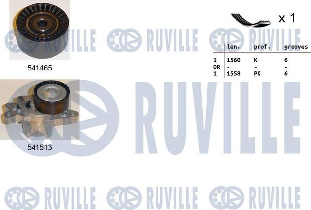 Приводной ремень поликлиновой с роликами (комплект) Ruville. Артикул 570074