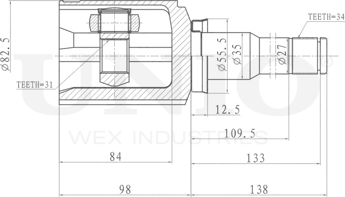 ШРУС внутренний (Unio). Артикул CVJ-30180