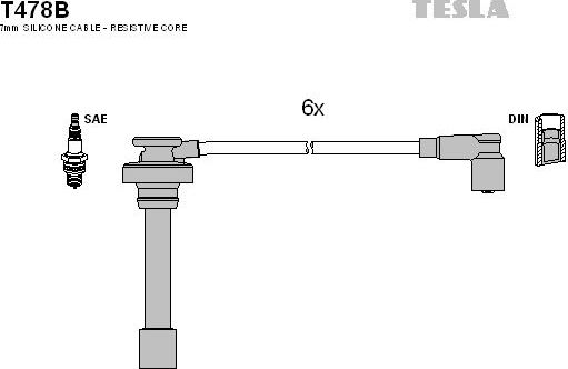 Высоковольтные провода (провода зажигания) (комплект) Tesla для Chrysler Stratus 1995-2001. Артикул T478B