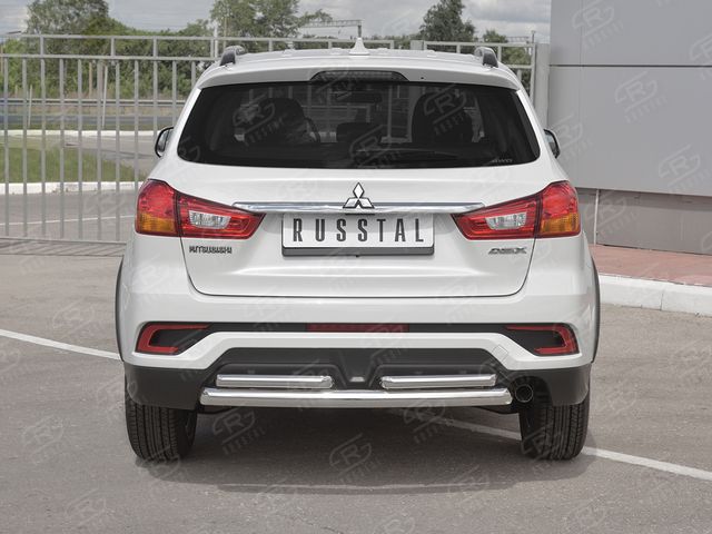 Защита РусCталь заднего бампера d63 дуга-d42х2 дуги для Mitsubishi ASX I 2й рестайлинг 2016-2020. Артикул MASZ-002963