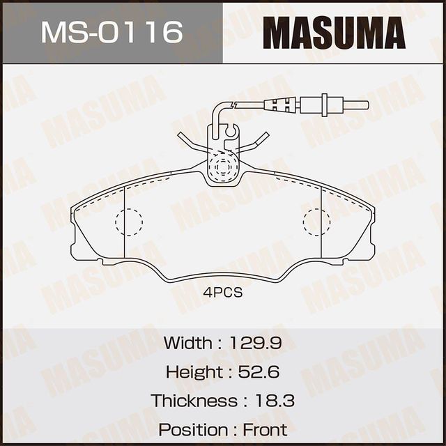 Тормозные колодки Masuma передние для Peugeot 406 I 1995-2004. Артикул MS-0116