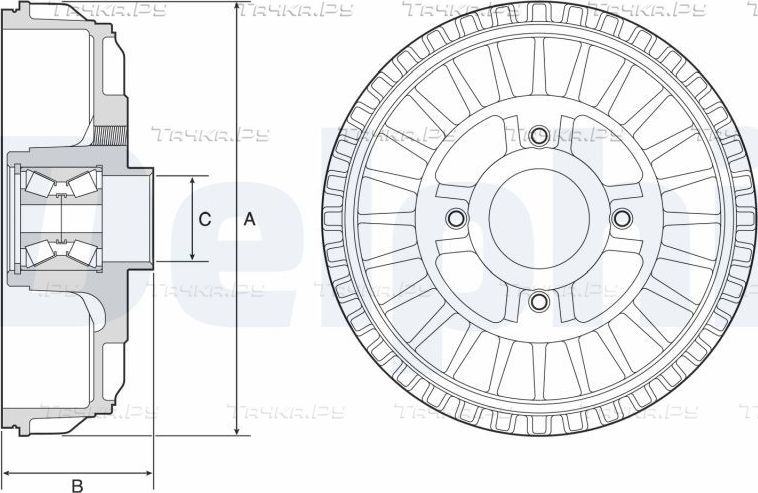 Тормозной барабан Delphi задний для Nissan Almera G15 2012-2015. Артикул BFR622