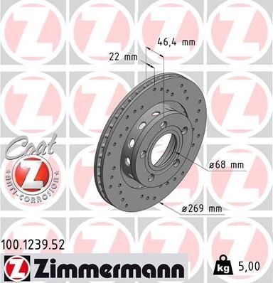 Тормозной диск Zimmermann SPORT Z. Артикул 100.1239.52
