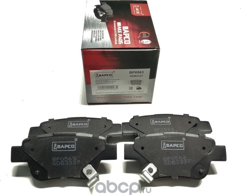 Колодки тормозные дисковые зад. TOYOTA AVENSIS(_T22_)1.6VVT-I, (_T25_) (Bapco) Bapco. Артикул BP0563