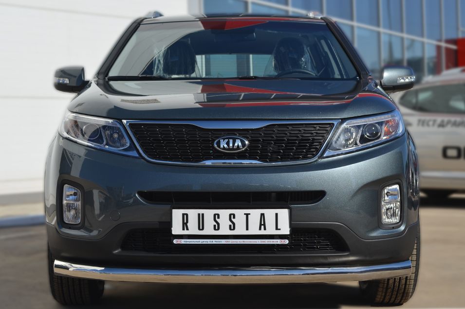 Защита RusStal переднего бампера d76 ( секции) для Kia Sorento II рестайлинг 2012-2026. Артикул KIZ-001265