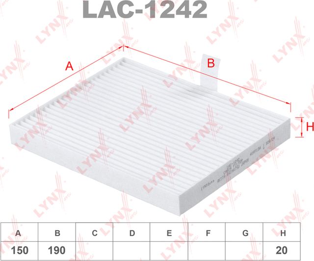 Салонный фильтр LYNXauto для Great Wall Hover H3 2009-2016. Артикул LAC-1242