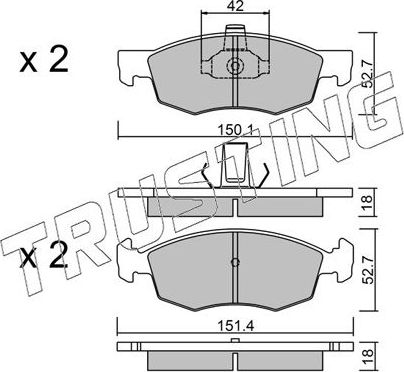 Тормозные колодки Trusting передние для Fiat Doblo I 2001-2015. Артикул 283.2