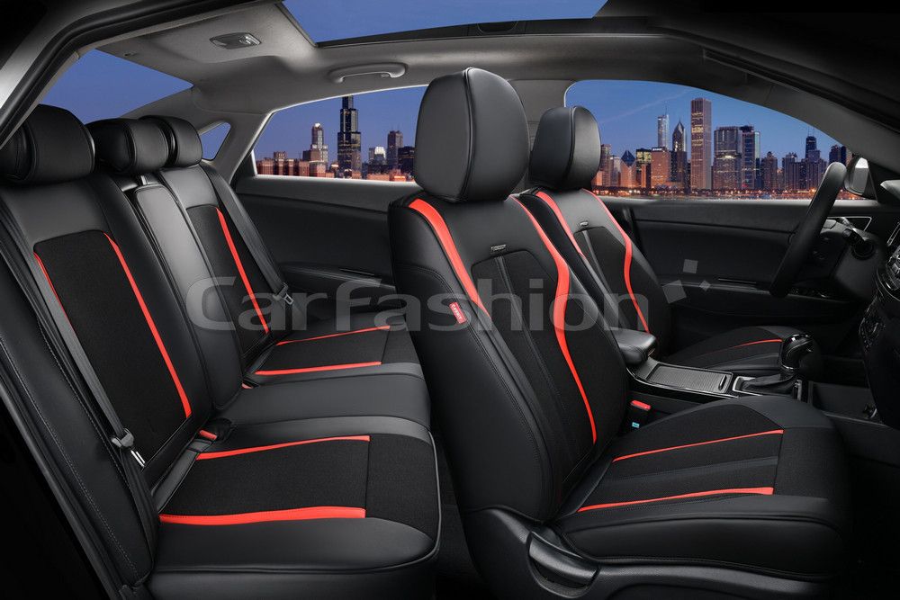 Чехлы универсальные каркасные CarFashion 5D Corrida Plus на сидения авто, цвет Черный/Черный/Красный. Артикул 27019