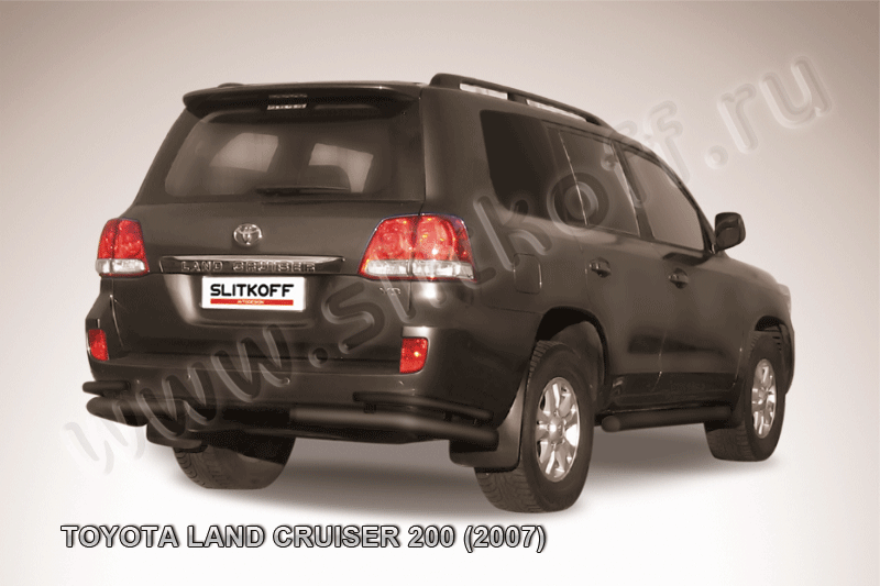 Защита Slitkoff задняя d76/42 уголки двойные ЧЕРНАЯ матовая для Toyota Land Cruiser 200 2007-2012. Артикул TLC2-024B