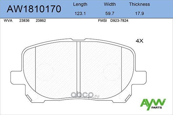 Колодки тормозные передние TOYOTA Avensis Verso (AKE) 2.0-2.0D 01 (Aywiparts). Артикул AW1810170