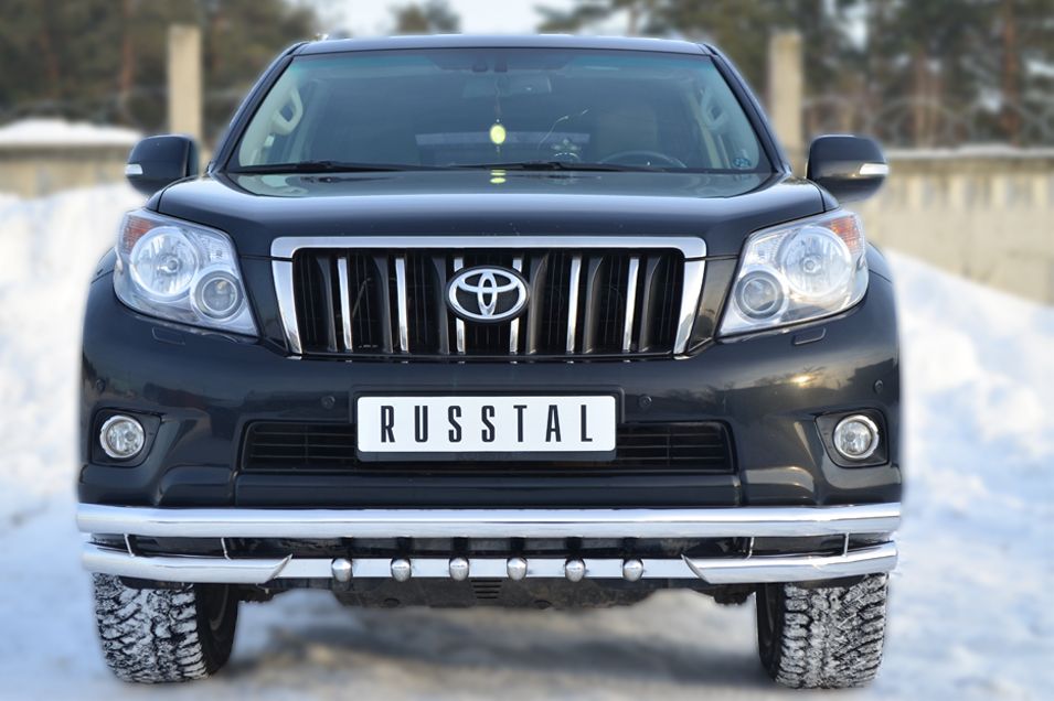 Защита RusStal переднего бампера d63 (секции) d63 (уголки) + зубы для Toyota Land Cruiser Prado 150 2009-2013. Артикул PNZ-001615