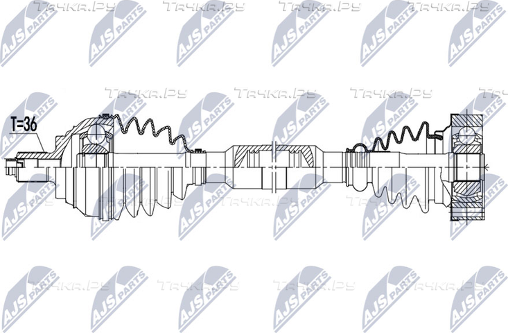 Полуось (привод в сборе, приводной вал) NTY передняя правая для Skoda Octavia A5 2004-2013. Артикул NPW-VW-171
