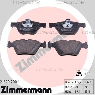 Тормозные колодки Zimmermann передние для Chrysler Crossfire 2003-2008. Артикул 21670.200.1