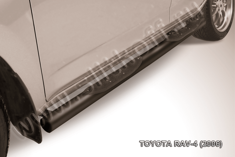 Пороги Slitkoff труба d76 с проступями ЧЕРНЫЕ матовые для Toyota RAV4 III 2005-2009. Артикул TR4007B