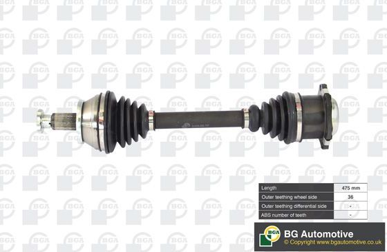 Полуось (привод в сборе, приводной вал) BGA передняя левая для Skoda Fabia I 2000-2008. Артикул DS9628L