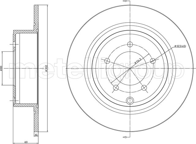 Тормозной диск Metelli задний для Lancia Flavia I 2012-2014. Артикул 23-1223C