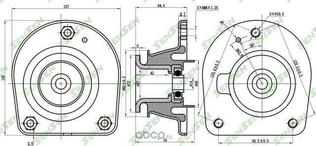 ОПОРА АМОРТИЗАТОРА ПЕРЕДНЕГО ПРАВОГО FIAT DOBLO/PALIO 96 (Sensen). Артикул M61215