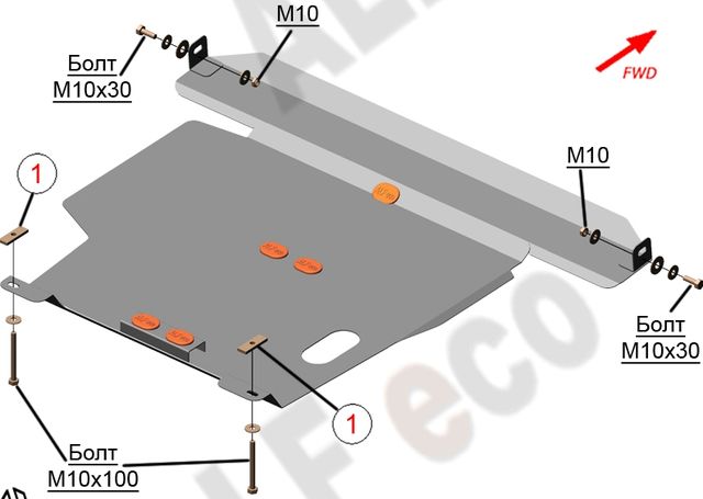 Защита алюминиевая Alfeco для картера и КПП Nissan Bluebird Sylphy 2000-2003. Артикул ALF.15.17 AL4