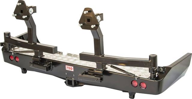 Бампер силовой РИФ задний с квадратом под фаркоп, 2-мя калитками и фонарями для Toyota Land Cruiser 80 1990-1997. Артикул RIF080-21122