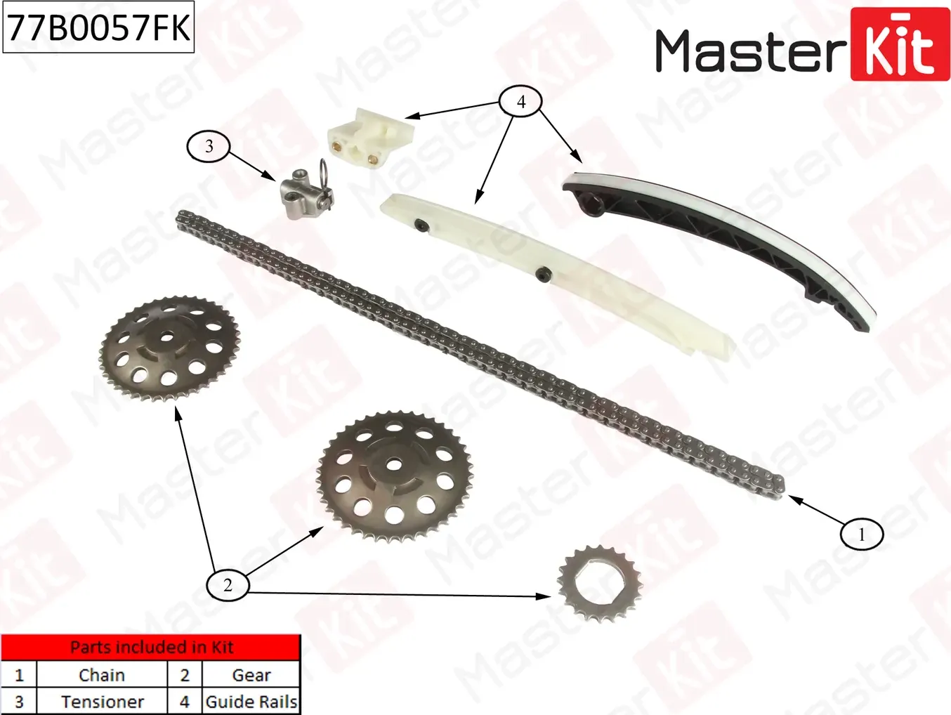 77B0057FK Комплект цепи ГРМ Opel Astra/Combo/Corsa/Meriva/Tigra 1.4i Z14XEP 04-11 (Master KIT). Артикул 77b0057fk