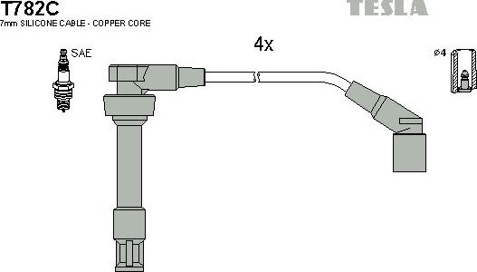 Высоковольтные провода (провода зажигания) (комплект) Tesla для BMW 3 III (E36) 1992-1999. Артикул T782C