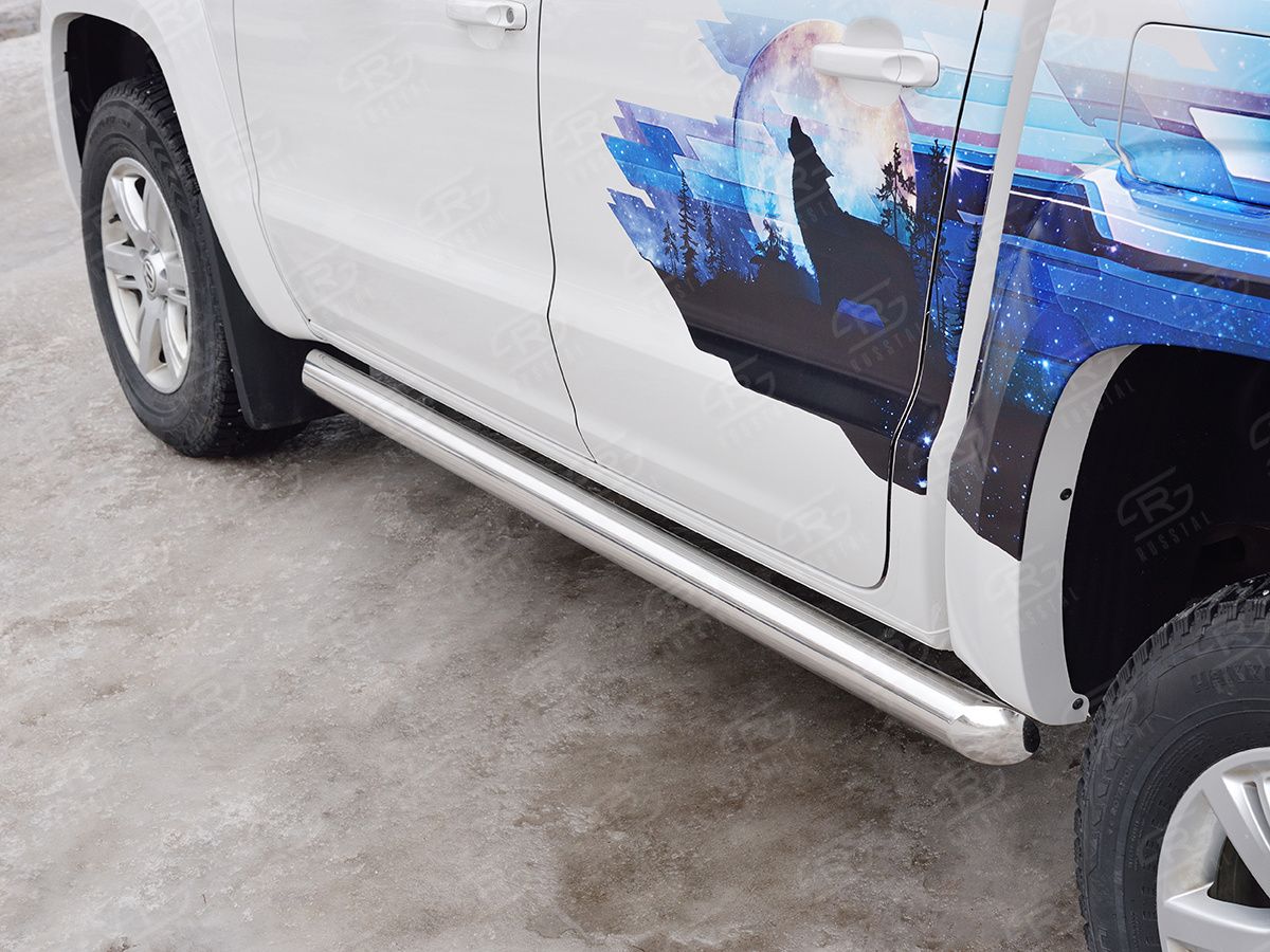 Защита порогов RusStal труба d76 (Вариант 1) для Volkswagen Amarok I 2016-2026. Артикул VAMT-0025411
