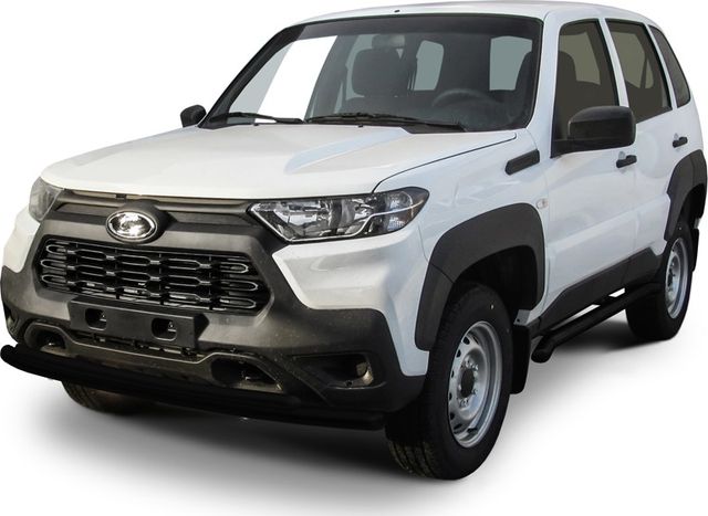 Защита Slitkoff переднего бампера d57/42 двойная для Lada Niva Travel 2020-2026 ЧЕРНАЯ матовая. Артикул NivTR005B