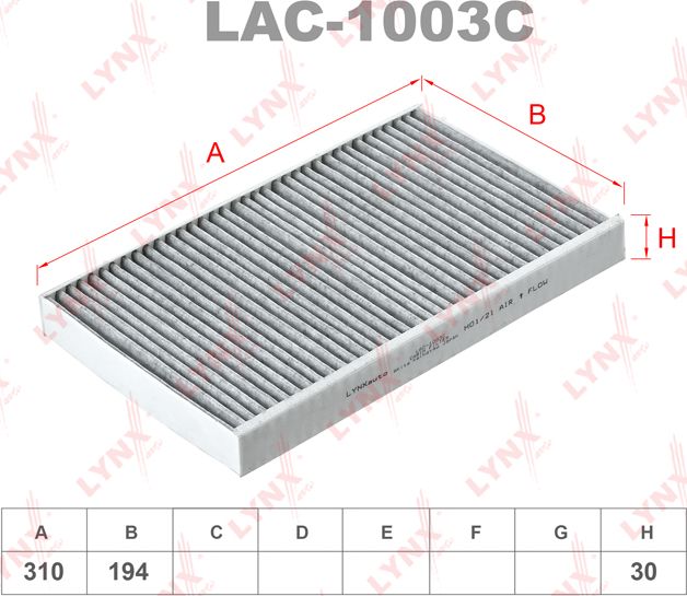 Салонный фильтр LYNXauto. Артикул LAC-1003C