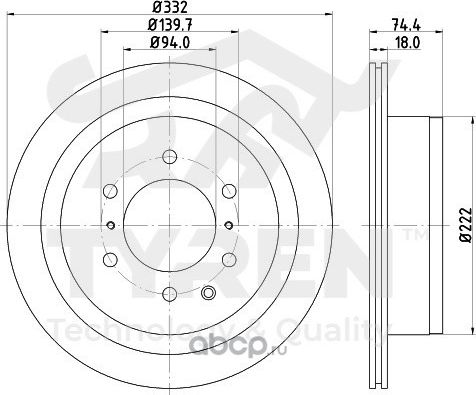 Тормозной диск (Tyren). Артикул TYR1013971
