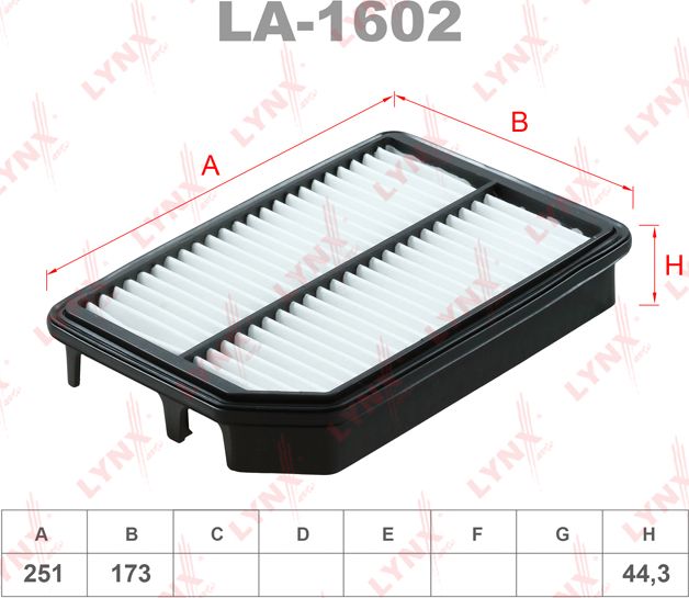 Воздушный фильтр LYNXauto для Kia Spectra II 2006-2009. Артикул LA-1602