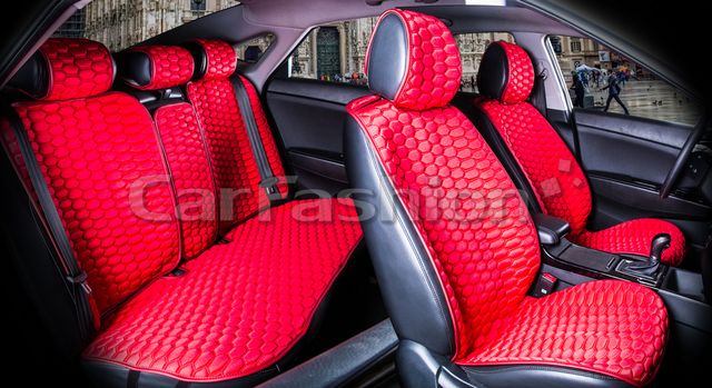 Накидки универсальные CarFashion Carbon Plus для авто, цвет Красный/Красный/Красный. Артикул 22063