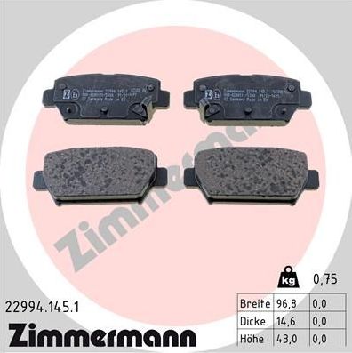 Тормозные колодки Zimmermann. Артикул 22994.145.1