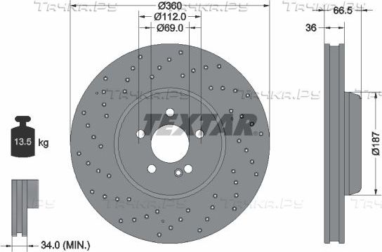 Тормозной диск Textar Pro+ передний для Mercedes-Benz C-Класс IV (W205, C205) 2015-2026. Артикул 92330905