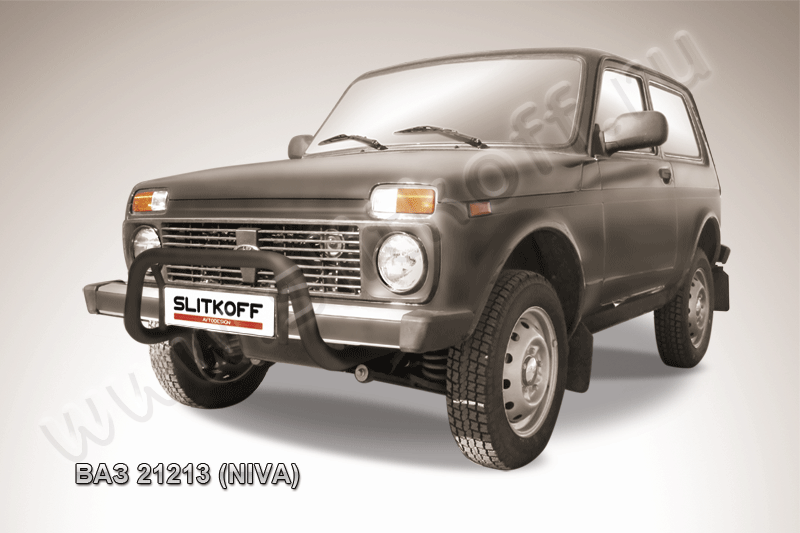 Кенгурятник Slitkoff d57 низкий для ВАЗ 21213 Нива, 4х4 3 дв 1976-2026 Черный. Артикул Niv002B