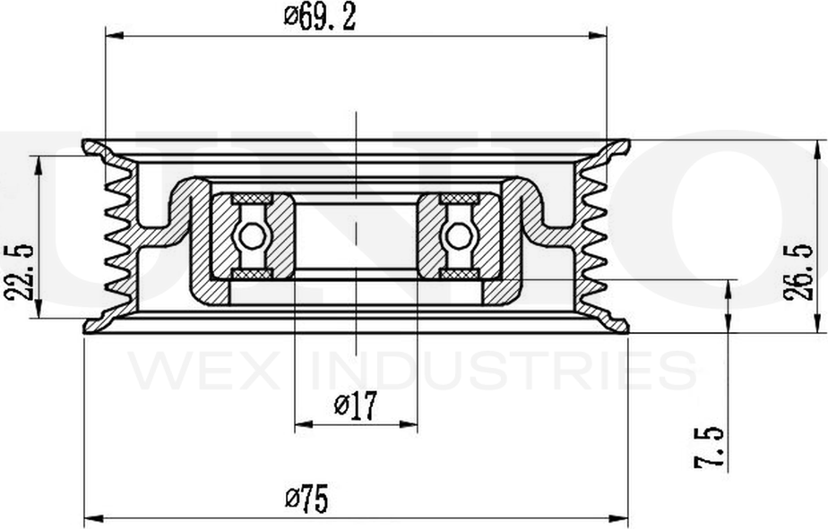 Ролик поликлинового ремня натяжной (Unio). Артикул TNS-10024