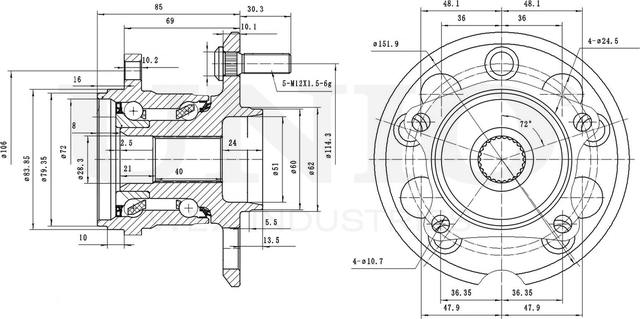 Ступица колеса с интегрированным подшипником (Unio). Артикул HUB-20138
