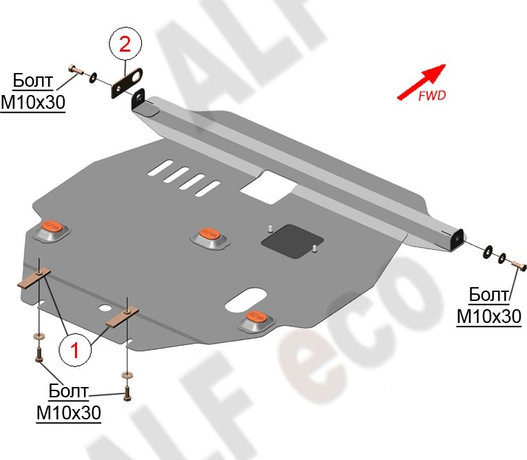 Защита алюминиевая Alfeco для картера и КПП Toyota Corolla Spacio E121 2001-2006. Артикул ALF.24.33al