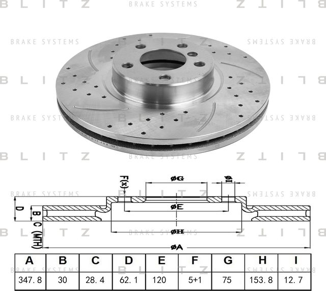 Диск тормозной BMW X5 (E70)/ X6 (E71) 07- перед. (Blitz). Артикул BS0272P