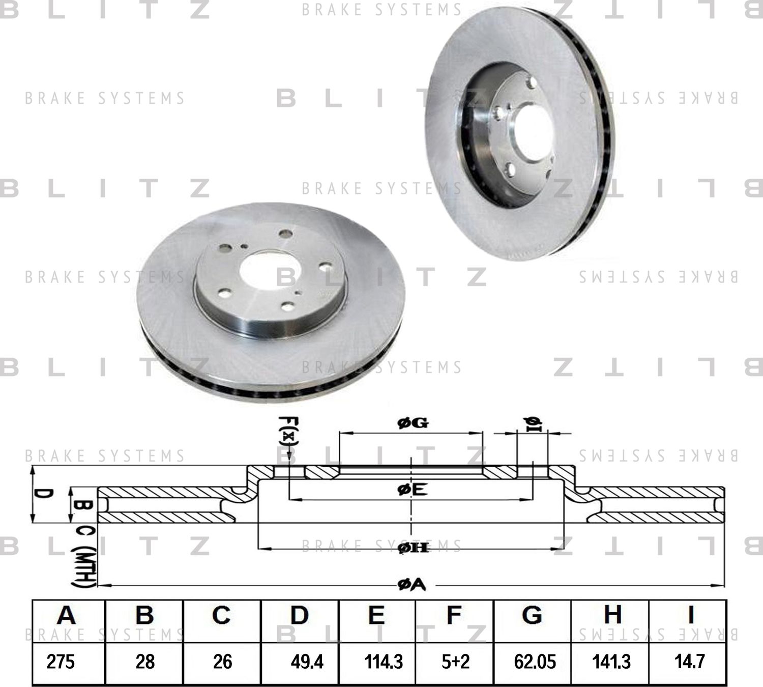 Диск тормозной TOYOTA AVENSIS 92- перед. вент. (Blitz). Артикул BS0137