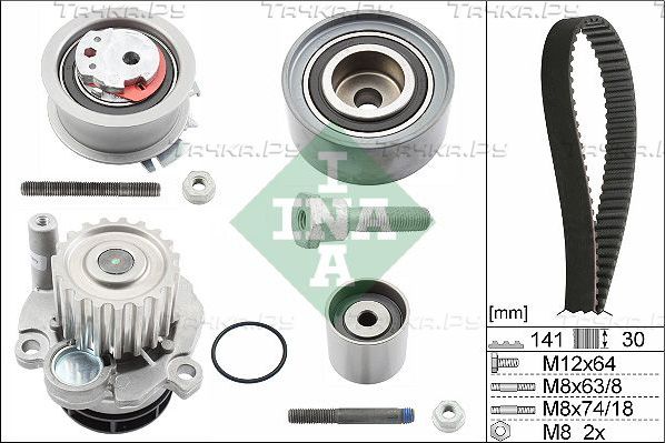 Помпа (водяной насос) с комплектом ремня ГРМ Ina для SEAT Toledo III 2004-2009. Артикул 530 0463 30