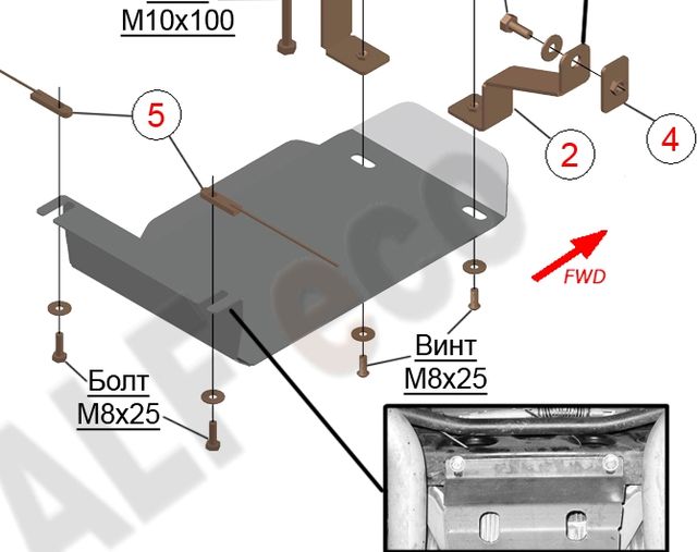 Защита алюминиевая Alfeco для редуктора заднего моста Jeep Grand Cherokee WK2 2013-2022. Артикул ALF.48.05 AL4